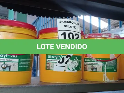 LOTE 102 - 04 BALDES DE SIKACRYL 203, SELANTE ACRÍLICO FLEXÍVEL 5KG. (NO ESTADO) ATENÇÃO! FAZER A VISITAÇÃO ANTES DE ARREMATAR, NÃO SABEMOS SE FUNCIONA. LEILÃO NÃO TEM GARANTIA E NEM DEVOLUÇÃO, SUJEITO A POSSÍVEIS AVARIAS VISÍVEIS/OCULTAS E/OU AUSÊNCIA DE COMPONENTES.
