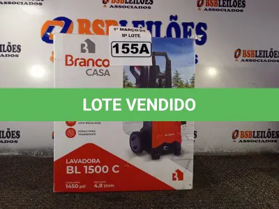 LOTE 155 - 01 LAVADORA DE ALTA PRESSÃO ELETRICA, PRESSÃO MÁXIMA 1450PSI E VAZÃO MÁXIMA DE 4,8I/MIN, MODELO BL 1500C MARCA BRANCO CASA. (NOVO) (NO ESTADO) ATENÇÃO! FAZER A VISITAÇÃO ANTES DE ARREMATAR, NÃO SABEMOS SE FUNCIONA. LEILÃO NÃO TEM GARANTIA E NEM DEVOLUÇÃO, SUJEITO A POSSÍVEIS AVARIAS VISÍVEIS/OCULTAS E/OU AUSÊNCIA DE COMPONENTES.