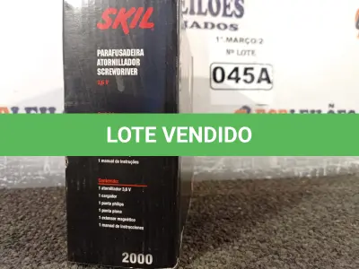 LOTE 045 - 01 PARAFUSADEIRA SKIL 3.6V BRCH 220V. (NOVO) (NO ESTADO) ATENÇÃO! FAZER A VISITAÇÃO ANTES DE ARREMATAR, NÃO SABEMOS SE FUNCIONA. LEILÃO NÃO TEM GARANTIA E NEM DEVOLUÇÃO, SUJEITO A POSSÍVEIS AVARIAS VISÍVEIS/OCULTAS E/OU AUSÊNCIA DE COMPONENTES.