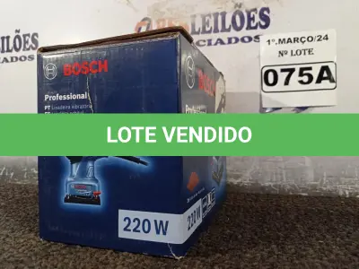 LOTE 075 - 01 LIXADEIRA VIBRATÓRIA GSS 140 220W MARCA BOSCH.  (NOVO) (NO ESTADO) ATENÇÃO! FAZER A VISITAÇÃO ANTES DE ARREMATAR, NÃO SABEMOS SE FUNCIONA. LEILÃO NÃO TEM GARANTIA E NEM DEVOLUÇÃO, SUJEITO A POSSÍVEIS AVARIAS VISÍVEIS/OCULTAS E/OU AUSÊNCIA DE COMPONENTES.
