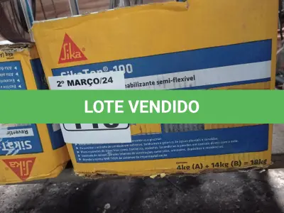LOTE 118 - 02 CAIXAS DE SIKA TOP-100, REVESTIMENTO IMPERMEABILIZANTE SEMI-FLEXIVEL. (NO ESTADO) ATENÇÃO! FAZER A VISITAÇÃO ANTES DE ARREMATAR, NÃO SABEMOS SE FUNCIONA. LEILÃO NÃO TEM GARANTIA E NEM DEVOLUÇÃO, SUJEITO A POSSÍVEIS AVARIAS VISÍVEIS/OCULTAS E/OU AUSÊNCIA DE COMPONENTES.