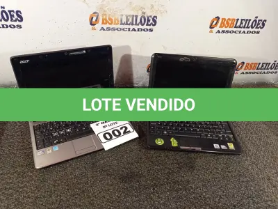 LOTE 002 - 02 NETBOOK’S MARCAS E MODELOS DIVERSOS PARA RETIRADA DE PEÇAS. (NO ESTADO) ATENÇÃO! FAZER A VISITAÇÃO ANTES DE ARREMATAR, NÃO SABEMOS SE FUNCIONA. LEILÃO NÃO TEM GARANTIA E NEM DEVOLUÇÃO, SUJEITO A POSSÍVEIS AVARIAS VISÍVEIS/OCULTAS E/OU AUSÊNCIA DE COMPONENTES.