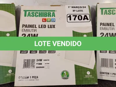 LOTE 170 - 05 PAINÉIS DE EMBUTIR LED LUX 24W 1680 LUMENS DE 6500K QUADRADO MARCA TASCHIBRA. (NOVO) (NO ESTADO) ATENÇÃO! FAZER A VISITAÇÃO ANTES DE ARREMATAR, NÃO SABEMOS SE FUNCIONA. LEILÃO NÃO TEM GARANTIA E NEM DEVOLUÇÃO, SUJEITO A POSSÍVEIS AVARIAS VISÍVEIS/OCULTAS E/OU AUSÊNCIA DE COMPONENTES.