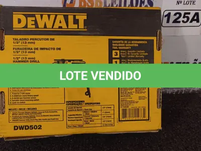 LOTE 125 - 01 FURADEIRA DE IMPACTO 710W DE ½”(13MM) MODELO DWD502 MARCA DEWALT. (NOVO) (NO ESTADO) ATENÇÃO! FAZER A VISITAÇÃO ANTES DE ARREMATAR, NÃO SABEMOS SE FUNCIONA. LEILÃO NÃO TEM GARANTIA E NEM DEVOLUÇÃO, SUJEITO A POSSÍVEIS AVARIAS VISÍVEIS/OCULTAS E/OU AUSÊNCIA DE COMPONENTES.