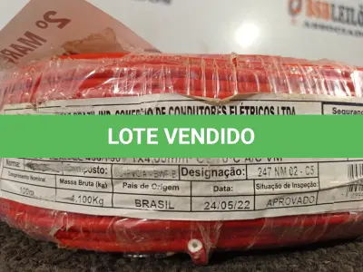 LOTE 020 - 01 ROLO DE CABO FLEXÍVEL 100M 1X4MM NA COR VERMELHA(NOVO). (NO ESTADO) ATENÇÃO! FAZER A VISITAÇÃO ANTES DE ARREMATAR, NÃO SABEMOS SE FUNCIONA. LEILÃO NÃO TEM GARANTIA E NEM DEVOLUÇÃO, SUJEITO A POSSÍVEIS AVARIAS VISÍVEIS/OCULTAS E/OU AUSÊNCIA DE COMPONENTES.