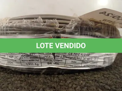 LOTE 150 - 01 ROLO DE CABO FLEXÍVEL 100M 1X2,5MM NA COR CINZA(NOVO). (NO ESTADO) ATENÇÃO! FAZER A VISITAÇÃO ANTES DE ARREMATAR, NÃO SABEMOS SE FUNCIONA. LEILÃO NÃO TEM GARANTIA E NEM DEVOLUÇÃO, SUJEITO A POSSÍVEIS AVARIAS VISÍVEIS/OCULTAS E/OU AUSÊNCIA DE COMPONENTES.