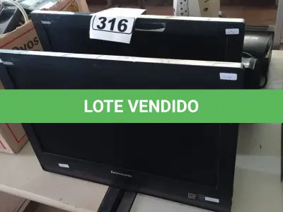 LOTE 316 - 02 COMPUTADORES ALL IN ONE MARCAS LENOVO PARA RETIRADA DE PEÇAS. (NO ESTADO) ATENÇÃO! FAZER A VISITAÇÃO ANTES DE ARREMATAR, NÃO SABEMOS SE FUNCIONA. LEILÃO NÃO TEM GARANTIA E NEM DEVOLUÇÃO, SUJEITO A POSSÍVEIS AVARIAS VISÍVEIS/OCULTAS E/OU AUSÊNCIA DE COMPONENTES.
