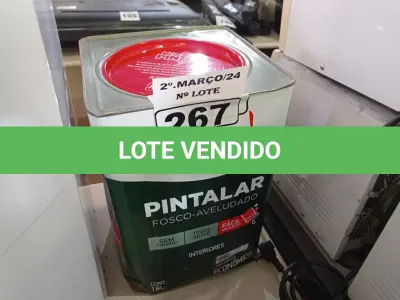 LOTE 267 - 01 LATA DE TINTA IQUINE PINTALAR FOSCO AVELUDADO 18L NA COR PÊSSEGO. (NO ESTADO) ATENÇÃO! FAZER A VISITAÇÃO ANTES DE ARREMATAR, NÃO SABEMOS SE FUNCIONA. LEILÃO NÃO TEM GARANTIA E NEM DEVOLUÇÃO, SUJEITO A POSSÍVEIS AVARIAS VISÍVEIS/OCULTAS E/OU AUSÊNCIA DE COMPONENTES.