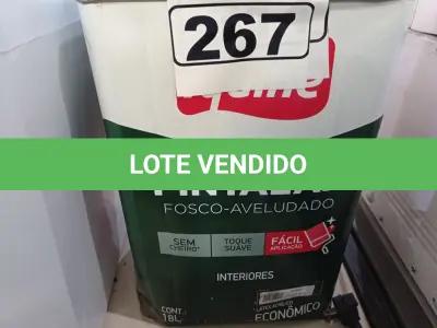 LOTE 267 - 01 LATA DE TINTA IQUINE PINTALAR FOSCO AVELUDADO 18L NA COR PÊSSEGO. (NO ESTADO) ATENÇÃO! FAZER A VISITAÇÃO ANTES DE ARREMATAR, NÃO SABEMOS SE FUNCIONA. LEILÃO NÃO TEM GARANTIA E NEM DEVOLUÇÃO, SUJEITO A POSSÍVEIS AVARIAS VISÍVEIS/OCULTAS E/OU AUSÊNCIA DE COMPONENTES.