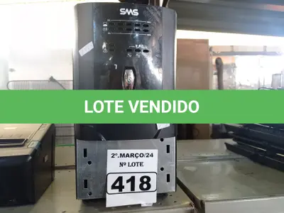 LOTE 418 - 01 NOBREAK MARCA SMS 3000VA. (NO ESTADO) ATENÇÃO! FAZER A VISITAÇÃO ANTES DE ARREMATAR, NÃO SABEMOS SE FUNCIONA. LEILÃO NÃO TEM GARANTIA E NEM DEVOLUÇÃO, SUJEITO A POSSÍVEIS AVARIAS VISÍVEIS/OCULTAS E/OU AUSÊNCIA DE COMPONENTES.