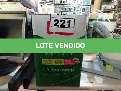 LOTE 221 - 01 LATA DE TINTA IQUINE DIAPISO NA COR VERMELHA. (NO ESTADO) ATENÇÃO! FAZER A VISITAÇÃO ANTES DE ARREMATAR, NÃO SABEMOS SE FUNCIONA. LEILÃO NÃO TEM GARANTIA E NEM DEVOLUÇÃO, SUJEITO A POSSÍVEIS AVARIAS VISÍVEIS/OCULTAS E/OU AUSÊNCIA DE COMPONENTES.