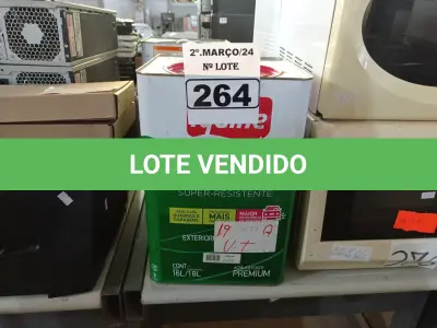 LOTE 264 - 01 LATA DE TINTA IQUINE DIAPISO NA COR VERMELHA. (NO ESTADO) ATENÇÃO! FAZER A VISITAÇÃO ANTES DE ARREMATAR, NÃO SABEMOS SE FUNCIONA. LEILÃO NÃO TEM GARANTIA E NEM DEVOLUÇÃO, SUJEITO A POSSÍVEIS AVARIAS VISÍVEIS/OCULTAS E/OU AUSÊNCIA DE COMPONENTES.