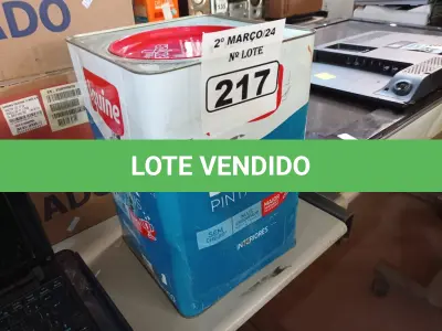 LOTE 217 - 01 LATA DE TINTA IQUINE DIATEX PINTA MAIS 18L COR CAMARÃO. (NO ESTADO) ATENÇÃO! FAZER A VISITAÇÃO ANTES DE ARREMATAR, NÃO SABEMOS SE FUNCIONA. LEILÃO NÃO TEM GARANTIA E NEM DEVOLUÇÃO, SUJEITO A POSSÍVEIS AVARIAS VISÍVEIS/OCULTAS E/OU AUSÊNCIA DE COMPONENTES.