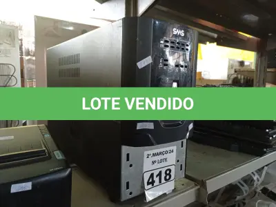LOTE 418 - 01 NOBREAK MARCA SMS 3000VA. (NO ESTADO) ATENÇÃO! FAZER A VISITAÇÃO ANTES DE ARREMATAR, NÃO SABEMOS SE FUNCIONA. LEILÃO NÃO TEM GARANTIA E NEM DEVOLUÇÃO, SUJEITO A POSSÍVEIS AVARIAS VISÍVEIS/OCULTAS E/OU AUSÊNCIA DE COMPONENTES.