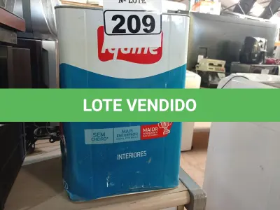 LOTE 209 - 01 LATA DE TINTA IQUINE DIATEX PINTA MAIS 18L FOSCO BASE “P”. (NO ESTADO) ATENÇÃO! FAZER A VISITAÇÃO ANTES DE ARREMATAR, NÃO SABEMOS SE FUNCIONA. LEILÃO NÃO TEM GARANTIA E NEM DEVOLUÇÃO, SUJEITO A POSSÍVEIS AVARIAS VISÍVEIS/OCULTAS E/OU AUSÊNCIA DE COMPONENTES.