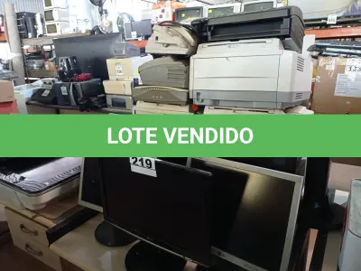 LOTE 219 - 05 IMPRESSORAS, 01 SCANNER, 03 APARELHOS DE FAX E 06 MONITORES MARCAS E MODELOS DIVERSOS PARA RETIRADA DE PEÇAS. (NO ESTADO) ATENÇÃO! FAZER A VISITAÇÃO ANTES DE ARREMATAR, NÃO SABEMOS SE FUNCIONA. LEILÃO NÃO TEM GARANTIA E NEM DEVOLUÇÃO, SUJEITO A POSSÍVEIS AVARIAS VISÍVEIS/OCULTAS E/OU AUSÊNCIA DE COMPONENTES.