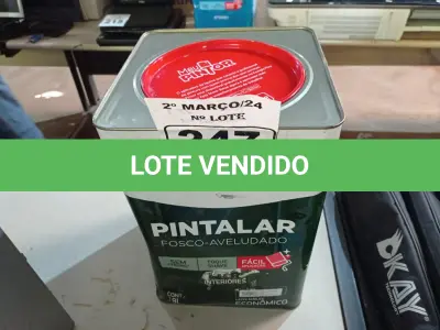 LOTE 247 - 01 LATA DE TINTA IQUINE PINTALAR FOSCO AVELUDADO 18L NA COR VERDE PISCINA. (NO ESTADO) ATENÇÃO! FAZER A VISITAÇÃO ANTES DE ARREMATAR, NÃO SABEMOS SE FUNCIONA. LEILÃO NÃO TEM GARANTIA E NEM DEVOLUÇÃO, SUJEITO A POSSÍVEIS AVARIAS VISÍVEIS/OCULTAS E/OU AUSÊNCIA DE COMPONENTES.