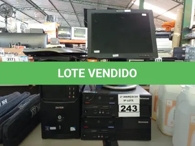 LOTE 243 - 03 CPU’S, 02 TECLADOS E 01 MONITOR. (NO ESTADO) ATENÇÃO! FAZER A VISITAÇÃO ANTES DE ARREMATAR, NÃO SABEMOS SE FUNCIONA. LEILÃO NÃO TEM GARANTIA E NEM DEVOLUÇÃO, SUJEITO A POSSÍVEIS AVARIAS VISÍVEIS/OCULTAS E/OU AUSÊNCIA DE COMPONENTES.