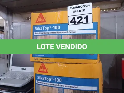 LOTE 421 - 02 CAIXAS DE SIKA TOP-100, REVESTIMENTO IMPERMEABILIZANTE SEMI-FLEXIVEL. (NO ESTADO) ATENÇÃO! FAZER A VISITAÇÃO ANTES DE ARREMATAR, NÃO SABEMOS SE FUNCIONA. LEILÃO NÃO TEM GARANTIA E NEM DEVOLUÇÃO, SUJEITO A POSSÍVEIS AVARIAS VISÍVEIS/OCULTAS E/OU AUSÊNCIA DE COMPONENTES.