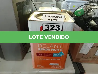 LOTE 323 - 01 LATA DE TINTA IQUINE DELANIL RENDE MUITO 18L FOSCO BASE “M”. (NO ESTADO) ATENÇÃO! FAZER A VISITAÇÃO ANTES DE ARREMATAR, NÃO SABEMOS SE FUNCIONA. LEILÃO NÃO TEM GARANTIA E NEM DEVOLUÇÃO, SUJEITO A POSSÍVEIS AVARIAS VISÍVEIS/OCULTAS E/OU AUSÊNCIA DE COMPONENTES.