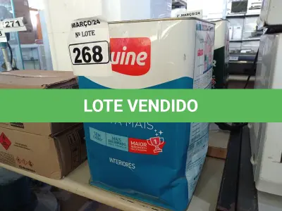 LOTE 268 - 01 LATA DE TINTA IQUINE DIATEX PINTA MAIS 18L FOSCO AVELUDADO NA COR PEROLA. (NO ESTADO) ATENÇÃO! FAZER A VISITAÇÃO ANTES DE ARREMATAR, NÃO SABEMOS SE FUNCIONA. LEILÃO NÃO TEM GARANTIA E NEM DEVOLUÇÃO, SUJEITO A POSSÍVEIS AVARIAS VISÍVEIS/OCULTAS E/OU AUSÊNCIA DE COMPONENTES.