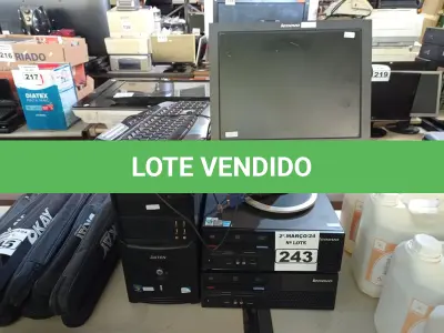 LOTE 243 - 03 CPU’S, 02 TECLADOS E 01 MONITOR. (NO ESTADO) ATENÇÃO! FAZER A VISITAÇÃO ANTES DE ARREMATAR, NÃO SABEMOS SE FUNCIONA. LEILÃO NÃO TEM GARANTIA E NEM DEVOLUÇÃO, SUJEITO A POSSÍVEIS AVARIAS VISÍVEIS/OCULTAS E/OU AUSÊNCIA DE COMPONENTES.