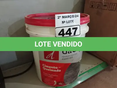 LOTE 447 - 01 BALDE DE CIMENTO QUEIMADO DACAPÓ 25KG. (NO ESTADO) ATENÇÃO! FAZER A VISITAÇÃO ANTES DE ARREMATAR, NÃO SABEMOS SE FUNCIONA. LEILÃO NÃO TEM GARANTIA E NEM DEVOLUÇÃO, SUJEITO A POSSÍVEIS AVARIAS VISÍVEIS/OCULTAS E/OU AUSÊNCIA DE COMPONENTES.