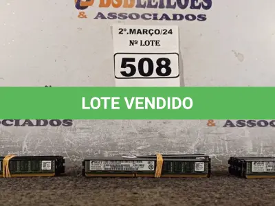 LOTE 508 - 24 MEMORIAS PARA SERVIDOR. (NO ESTADO) ATENÇÃO! FAZER A VISITAÇÃO ANTES DE ARREMATAR, NÃO SABEMOS SE FUNCIONA. LEILÃO NÃO TEM GARANTIA E NEM DEVOLUÇÃO, SUJEITO A POSSÍVEIS AVARIAS VISÍVEIS/OCULTAS E/OU AUSÊNCIA DE COMPONENTES.