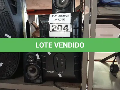 LOTE 204 - 01 SUBWOOFER E 05 CAIXINHAS DE SOM. (NO ESTADO) ATENÇÃO! FAZER A VISITAÇÃO ANTES DE ARREMATAR, NÃO SABEMOS SE FUNCIONA. LEILÃO NÃO TEM GARANTIA E NEM DEVOLUÇÃO, SUJEITO A POSSÍVEIS AVARIAS VISÍVEIS/OCULTAS E/OU AUSÊNCIA DE COMPONENTES.