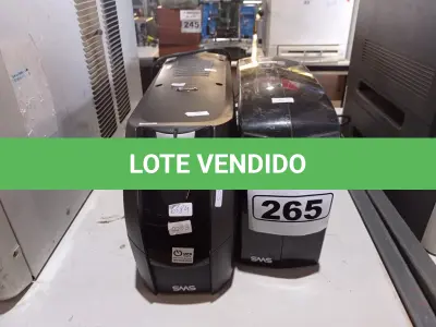 LOTE 265 - 02 NOBREAKS MARCAS SMS MODELOS DIVERSOS. (NO ESTADO) ATENÇÃO! FAZER A VISITAÇÃO ANTES DE ARREMATAR, NÃO SABEMOS SE FUNCIONA. LEILÃO NÃO TEM GARANTIA E NEM DEVOLUÇÃO, SUJEITO A POSSÍVEIS AVARIAS VISÍVEIS/OCULTAS E/OU AUSÊNCIA DE COMPONENTES.