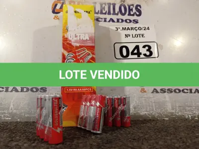 LOTE 043 - 60 PEÇAS DE PILHAS “AA”. (NO ESTADO) ATENÇÃO! FAZER A VISITAÇÃO ANTES DE ARREMATAR, NÃO SABEMOS SE FUNCIONA. LEILÃO NÃO TEM GARANTIA E NEM DEVOLUÇÃO, SUJEITO A POSSÍVEIS AVARIAS VISÍVEIS/OCULTAS E/OU AUSÊNCIA DE COMPONENTES.