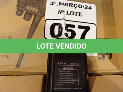 LOTE 057 - 10 BATERIAS PARA RÁDIO COMUNICADOR MODELO BF P-118. (NO ESTADO) ATENÇÃO! FAZER A VISITAÇÃO ANTES DE ARREMATAR, NÃO SABEMOS SE FUNCIONA. LEILÃO NÃO TEM GARANTIA E NEM DEVOLUÇÃO, SUJEITO A POSSÍVEIS AVARIAS VISÍVEIS/OCULTAS E/OU AUSÊNCIA DE COMPONENTES.