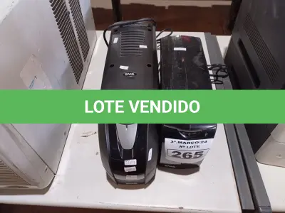 LOTE 265 - 02 NOBREAKS MARCAS SMS MODELOS DIVERSOS. (NO ESTADO) ATENÇÃO! FAZER A VISITAÇÃO ANTES DE ARREMATAR, NÃO SABEMOS SE FUNCIONA. LEILÃO NÃO TEM GARANTIA E NEM DEVOLUÇÃO, SUJEITO A POSSÍVEIS AVARIAS VISÍVEIS/OCULTAS E/OU AUSÊNCIA DE COMPONENTES.