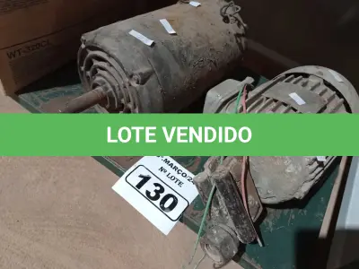 LOTE 130 - 02 MOTORES ELÉTRICOS MARCAS E MODELOS DIVERSOS. (NO ESTADO) ATENÇÃO! FAZER A VISITAÇÃO ANTES DE ARREMATAR, NÃO SABEMOS SE FUNCIONA. LEILÃO NÃO TEM GARANTIA E NEM DEVOLUÇÃO, SUJEITO A POSSÍVEIS AVARIAS VISÍVEIS/OCULTAS E/OU AUSÊNCIA DE COMPONENTES.