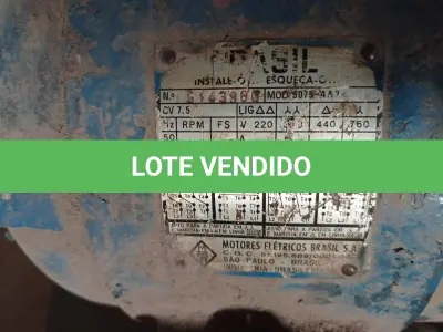 LOTE 239 - 01 MOTOR ELÉTRICO. (NO ESTADO) ATENÇÃO! FAZER A VISITAÇÃO ANTES DE ARREMATAR, NÃO SABEMOS SE FUNCIONA. LEILÃO NÃO TEM GARANTIA E NEM DEVOLUÇÃO, SUJEITO A POSSÍVEIS AVARIAS VISÍVEIS/OCULTAS E/OU AUSÊNCIA DE COMPONENTES.