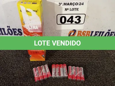 LOTE 043 - 60 PEÇAS DE PILHAS “AA”. (NO ESTADO) ATENÇÃO! FAZER A VISITAÇÃO ANTES DE ARREMATAR, NÃO SABEMOS SE FUNCIONA. LEILÃO NÃO TEM GARANTIA E NEM DEVOLUÇÃO, SUJEITO A POSSÍVEIS AVARIAS VISÍVEIS/OCULTAS E/OU AUSÊNCIA DE COMPONENTES.
