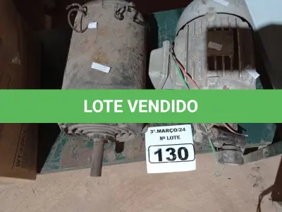 LOTE 130 - 02 MOTORES ELÉTRICOS MARCAS E MODELOS DIVERSOS. (NO ESTADO) ATENÇÃO! FAZER A VISITAÇÃO ANTES DE ARREMATAR, NÃO SABEMOS SE FUNCIONA. LEILÃO NÃO TEM GARANTIA E NEM DEVOLUÇÃO, SUJEITO A POSSÍVEIS AVARIAS VISÍVEIS/OCULTAS E/OU AUSÊNCIA DE COMPONENTES.