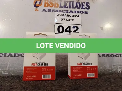 LOTE 042 - 02 CARREGADORES USB TIPO “C”. (NO ESTADO) ATENÇÃO! FAZER A VISITAÇÃO ANTES DE ARREMATAR, NÃO SABEMOS SE FUNCIONA. LEILÃO NÃO TEM GARANTIA E NEM DEVOLUÇÃO, SUJEITO A POSSÍVEIS AVARIAS VISÍVEIS/OCULTAS E/OU AUSÊNCIA DE COMPONENTES.