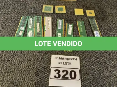 LOTE 320 - 76 PROCESSADORES E 20 MEMORIAS. (NO ESTADO) ATENÇÃO! FAZER A VISITAÇÃO ANTES DE ARREMATAR, NÃO SABEMOS SE FUNCIONA. LEILÃO NÃO TEM GARANTIA E NEM DEVOLUÇÃO, SUJEITO A POSSÍVEIS AVARIAS VISÍVEIS/OCULTAS E/OU AUSÊNCIA DE COMPONENTES.