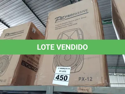 LOTE 450 - 01 CAIXA DE SOM PZ PROPASSIVE PRO ÁUDIO PX-12 (NOVA). (NO ESTADO) ATENÇÃO! FAZER A VISITAÇÃO ANTES DE ARREMATAR, NÃO SABEMOS SE FUNCIONA. LEILÃO NÃO TEM GARANTIA E NEM DEVOLUÇÃO, SUJEITO A POSSÍVEIS AVARIAS VISÍVEIS/OCULTAS E/OU AUSÊNCIA DE COMPONENTES.