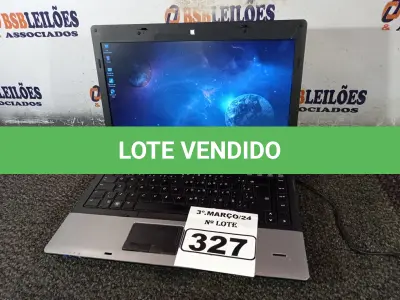 LOTE 327 - 01 NOTEBOOK MARCA HP. (NO ESTADO) ATENÇÃO! FAZER A VISITAÇÃO ANTES DE ARREMATAR, NÃO SABEMOS SE FUNCIONA. LEILÃO NÃO TEM GARANTIA E NEM DEVOLUÇÃO, SUJEITO A POSSÍVEIS AVARIAS VISÍVEIS/OCULTAS E/OU AUSÊNCIA DE COMPONENTES.