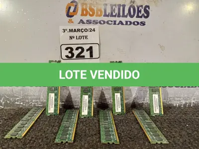 LOTE 321 - 08 PENTES DE MEMÓRIA PARA SERVIDOR PC2-5300 ECC. (NO ESTADO) ATENÇÃO! FAZER A VISITAÇÃO ANTES DE ARREMATAR, NÃO SABEMOS SE FUNCIONA. LEILÃO NÃO TEM GARANTIA E NEM DEVOLUÇÃO, SUJEITO A POSSÍVEIS AVARIAS VISÍVEIS/OCULTAS E/OU AUSÊNCIA DE COMPONENTES.