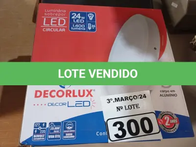 LOTE 300 - 06 PAINÉIS DE LED SOBREPOR CIRCULAR 24W 220V1400 LUMENS DECORLUX (NOVO). (NO ESTADO) ATENÇÃO! FAZER A VISITAÇÃO ANTES DE ARREMATAR, NÃO SABEMOS SE FUNCIONA. LEILÃO NÃO TEM GARANTIA E NEM DEVOLUÇÃO, SUJEITO A POSSÍVEIS AVARIAS VISÍVEIS/OCULTAS E/OU AUSÊNCIA DE COMPONENTES.