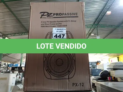 LOTE 447 - 01 CAIXA DE SOM PZ PROPASSIVE PRO ÁUDIO PX-12 (NOVA). (NO ESTADO) ATENÇÃO! FAZER A VISITAÇÃO ANTES DE ARREMATAR, NÃO SABEMOS SE FUNCIONA. LEILÃO NÃO TEM GARANTIA E NEM DEVOLUÇÃO, SUJEITO A POSSÍVEIS AVARIAS VISÍVEIS/OCULTAS E/OU AUSÊNCIA DE COMPONENTES.