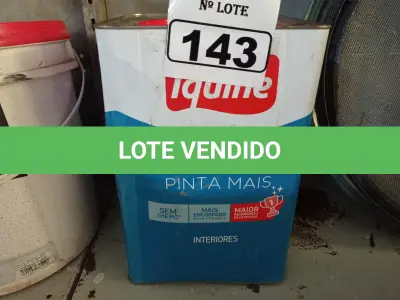 LOTE 143 - 01 LATA DE TINTA IQUINE DIATEX PINTA MAIS FOSCO AVELUDADO 18L NA COR MARACUJÁ. (NO ESTADO) ATENÇÃO! FAZER A VISITAÇÃO ANTES DE ARREMATAR, NÃO SABEMOS SE FUNCIONA. LEILÃO NÃO TEM GARANTIA E NEM DEVOLUÇÃO, SUJEITO A POSSÍVEIS AVARIAS VISÍVEIS/OCULTAS E/OU AUSÊNCIA DE COMPONENTES.