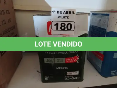 LOTE 180 - 01 LATA DE TINTA IQUINE PINTALAR 18L FOSCO AVELUDADO NA COR VERDE PISCINA. (NO ESTADO) ATENÇÃO! FAZER A VISITAÇÃO ANTES DE ARREMATAR, NÃO SABEMOS SE FUNCIONA. LEILÃO NÃO TEM GARANTIA E NEM DEVOLUÇÃO, SUJEITO A POSSÍVEIS AVARIAS VISÍVEIS/OCULTAS E/OU AUSÊNCIA DE COMPONENTES.