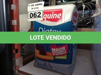 LOTE 062 - 01 LATA DE TINTA IQUINE DIATEX PINTA MAIS 18L FOSCO BASE “P”. (NO ESTADO) ATENÇÃO! FAZER A VISITAÇÃO ANTES DE ARREMATAR, NÃO SABEMOS SE FUNCIONA. LEILÃO NÃO TEM GARANTIA E NEM DEVOLUÇÃO, SUJEITO A POSSÍVEIS AVARIAS VISÍVEIS/OCULTAS E/OU AUSÊNCIA DE COMPONENTES.