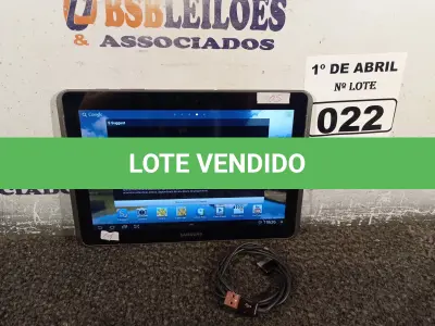 LOTE 022 - 01 TABLET SAMSUNG TAB2 TELA DE 10” COM CABO. (NO ESTADO) ATENÇÃO! FAZER A VISITAÇÃO ANTES DE ARREMATAR, NÃO SABEMOS SE FUNCIONA. LEILÃO NÃO TEM GARANTIA E NEM DEVOLUÇÃO, SUJEITO A POSSÍVEIS AVARIAS VISÍVEIS/OCULTAS E/OU AUSÊNCIA DE COMPONENTES.