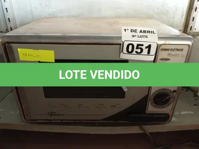 LOTE 051 - 01 FORNO ELÉTRICO MARCA FISCHER. (NO ESTADO) ATENÇÃO! FAZER A VISITAÇÃO ANTES DE ARREMATAR, NÃO SABEMOS SE FUNCIONA. LEILÃO NÃO TEM GARANTIA E NEM DEVOLUÇÃO, SUJEITO A POSSÍVEIS AVARIAS VISÍVEIS/OCULTAS E/OU AUSÊNCIA DE COMPONENTES.