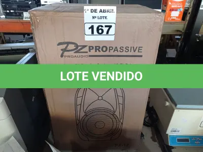 LOTE 167 - 01 CAIXA DE SOM PZ PROPASSIVE MODELO PX-12. (NO ESTADO) ATENÇÃO! FAZER A VISITAÇÃO ANTES DE ARREMATAR, NÃO SABEMOS SE FUNCIONA. LEILÃO NÃO TEM GARANTIA E NEM DEVOLUÇÃO, SUJEITO A POSSÍVEIS AVARIAS VISÍVEIS/OCULTAS E/OU AUSÊNCIA DE COMPONENTES.